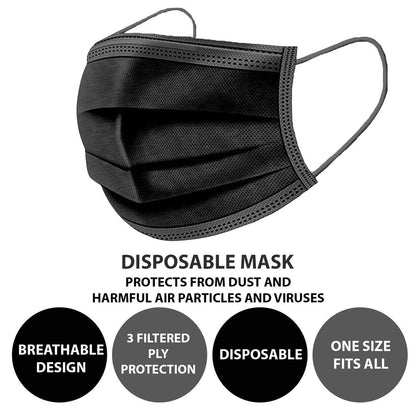 2X 25Pk Disposable Face Masks BLACK | PMS-755017 | AS-05237