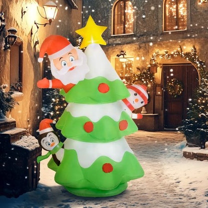 Outsunny 8ft Christmas Blow Up Christmas Tree with Santa Claus for Outdoor