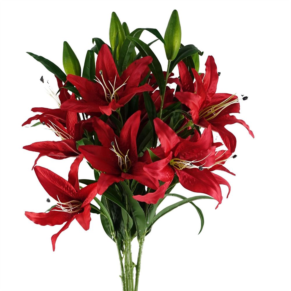 Pack of 6 x 100cm Large Red Lily Stem - 18 Flowers