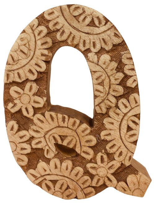 Hand Carved Wooden Flower Letter Q