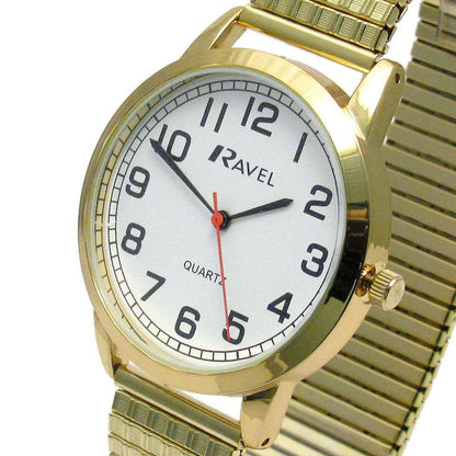 Ravel Men's Bold Number White Dial Gold Expander Bracelet Watch R0232.12.1