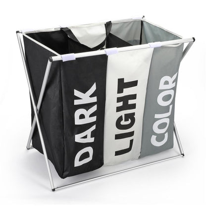 Foldable Collapsible Laundry Bag Basket with 3 Compartments & Stand