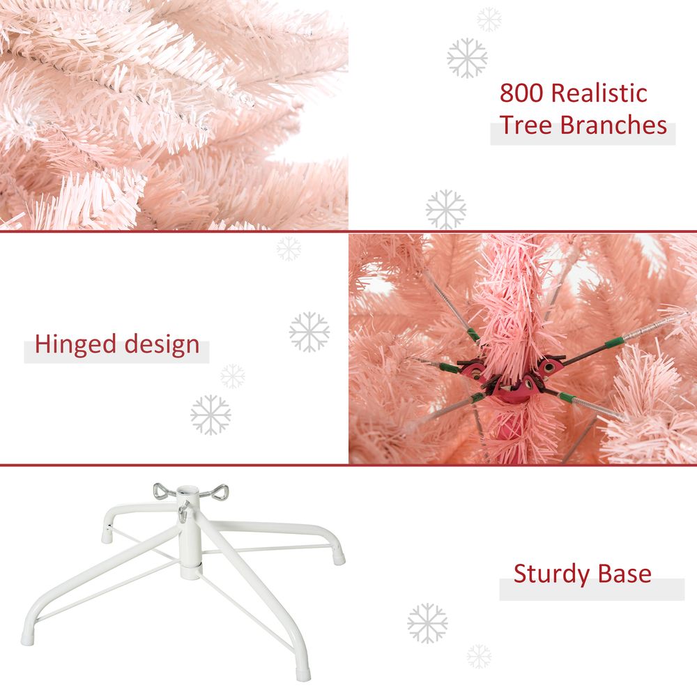 6FT Pink Artificial Christmas Tree Metal Stand Fully Pretty Home Office Joy