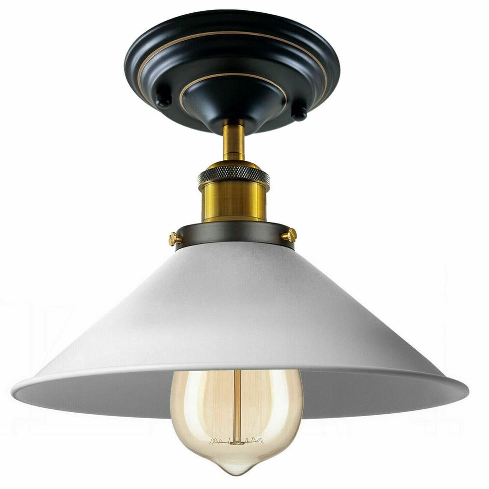 Vintage Industrial Metal Cone Shade Flush Mount Ceiling Light Indoor Fittings