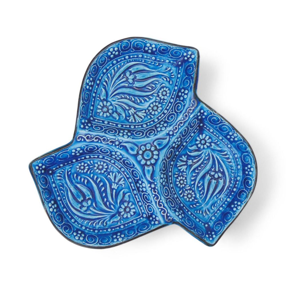 3-in-1 Leaves, Blue Snack and Dip Bowl, Divided Servings