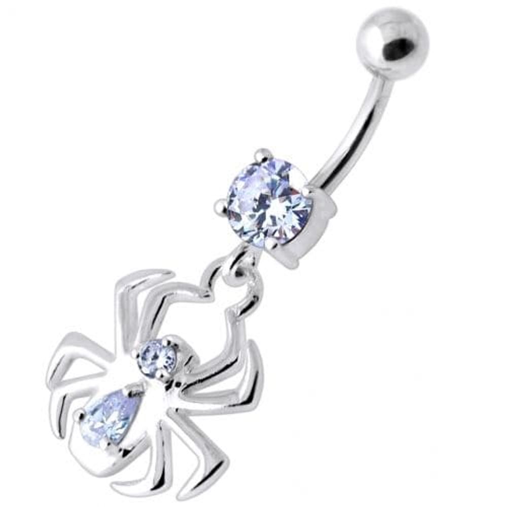 Dangling Spider Silver Navel Belly Bar