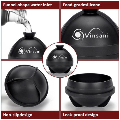 Vinsani 2 pack Ice Cube Ball Moulds Reusable Sphere Shaped Ice Ball Maker