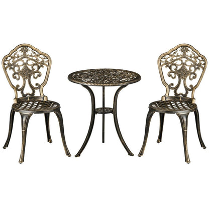 3 Piece Cast Aluminium Garden Bistro Set with Parasol Hole for Balcony, Patio