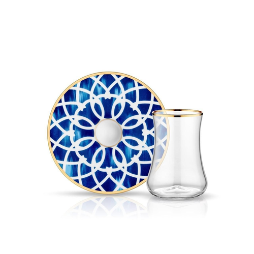 Dervish Blue Blanc Aria Tea Glass and Saucer