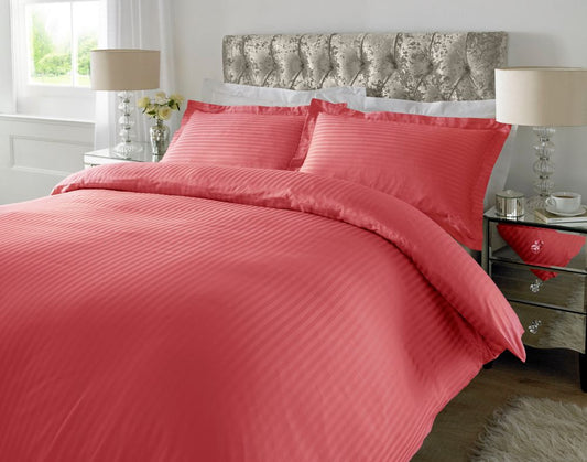 300 TC - 100% Cotton Sateen Stripe Duvet Cover Set Desert Rose