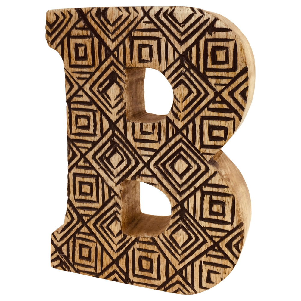 Hand Carved Wooden Geometric Letter B