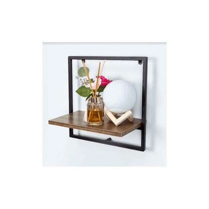 1 Tier Dark OAK Wall Shelf with Black Metal Frame - PARGI