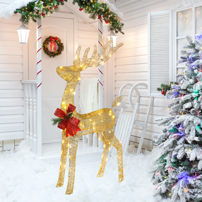 Lighted Christmas Reindeer Outdoor Decorations, Weather Proof 4ft Santa's Sleigh Reindeer Christmas Ornament Indoor Home Decor Pre-lit 180 LED Lights with Stakes, Zip Ties Secured