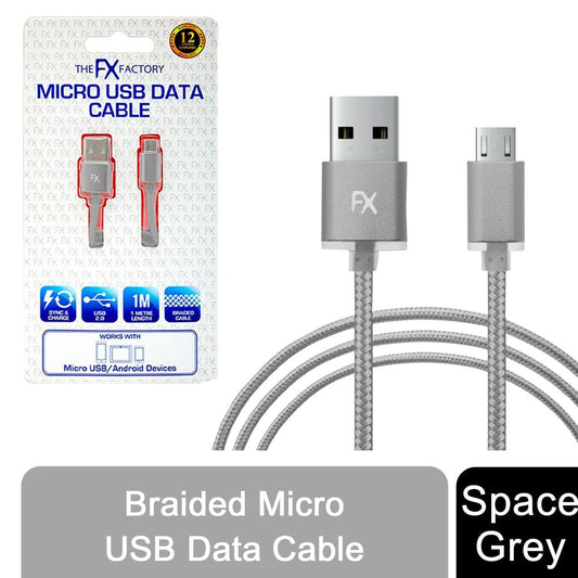 Fx Braided Micro USB Data Cable, Gold, Rose Gold, Space Grey, Silver[Space Grey]