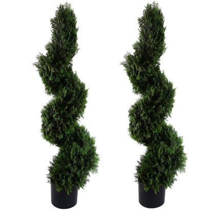 120cm Pair of Spiral Cedar Tree Artificial Topiary