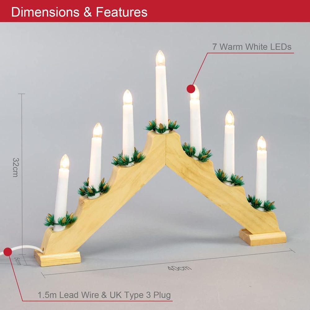 The Christmas Workshop Wooden Christmas Candle Bridge Pine Wood Finish- 70730