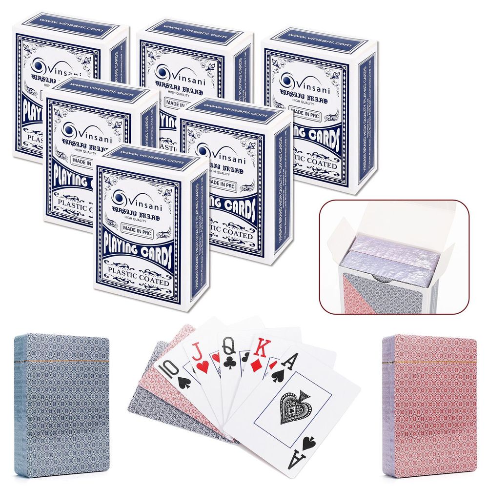 Traditional Check Poker Casino Plastic Coated Playing Cards Decks (2 / 4  / 6 / 12)