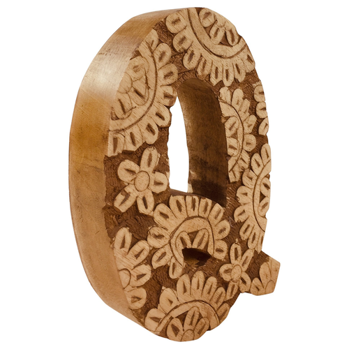 Hand Carved Wooden Flower Letter Q