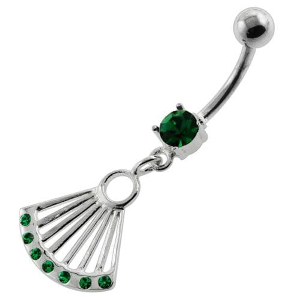 Dangling Jeweled Japanese Hand Fan Belly Button Ring