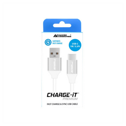 AA CHARGE-IT Premium USB-C Cable Supports Fast Charge - 1 Metre - White