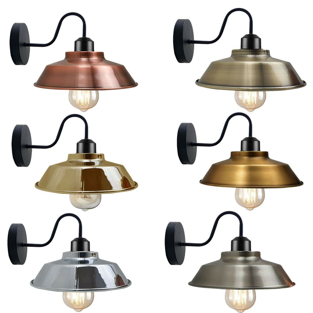 Retro Industrial Wall Lights Fittings E27 Indoor Sconce Metal Bowl Shape Shade For Basement, Bedroom, Home Office