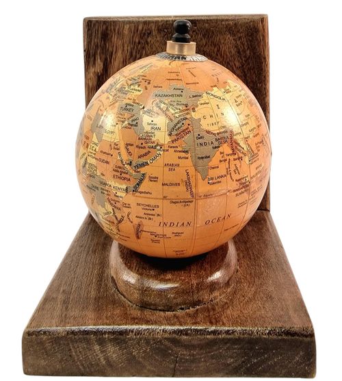 Pair of World Globe Bookends Set in Mango Wood