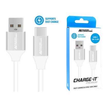 AA CHARGE-IT Premium USB-C Cable Supports Fast Charge - 1 Metre - White