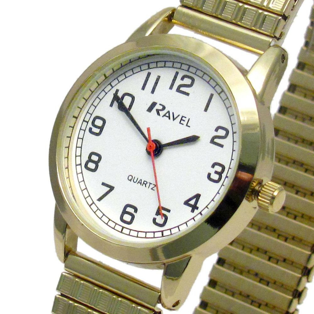 Ravel Women's Bold Number White Dial Gold Expander Bracelet Watch R0232.02.2