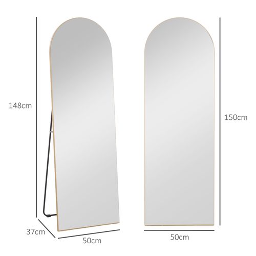 HOMCOM Floor Mirror Wall Mount Leaning Standing Mirror 50 x 150cm Gold Tone