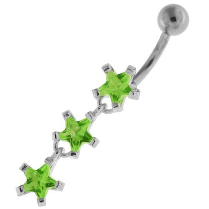 Dangling Tri Stars Sterling Silver Navel Belly Button Bar