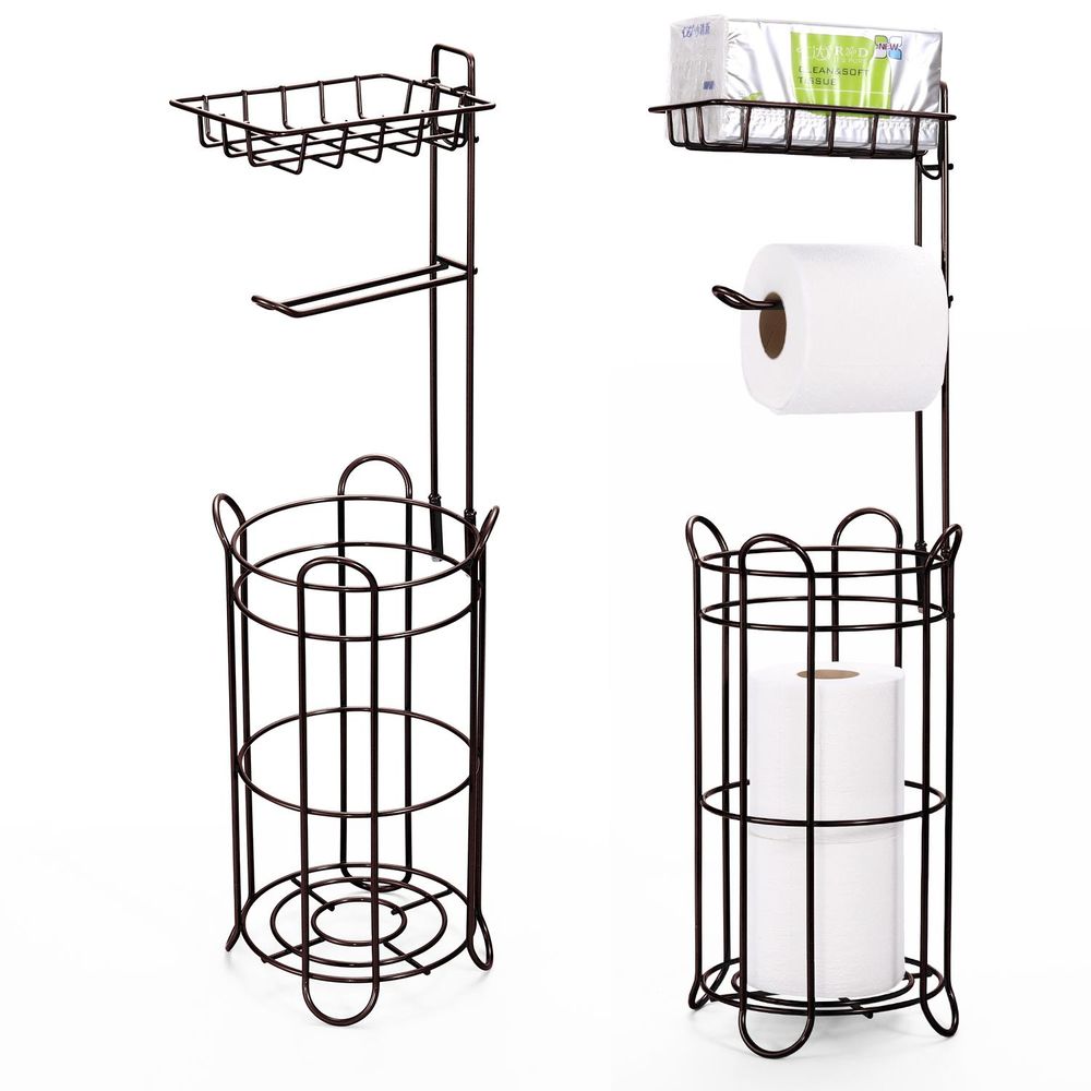 Toilet Paper Holder Free Standing Toilet Tissue Paper Roll Storage Holder