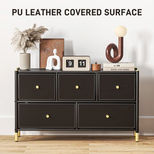 HOMCOM Fabric Chest of Drawers with PU Leather Surface, for Bedroom