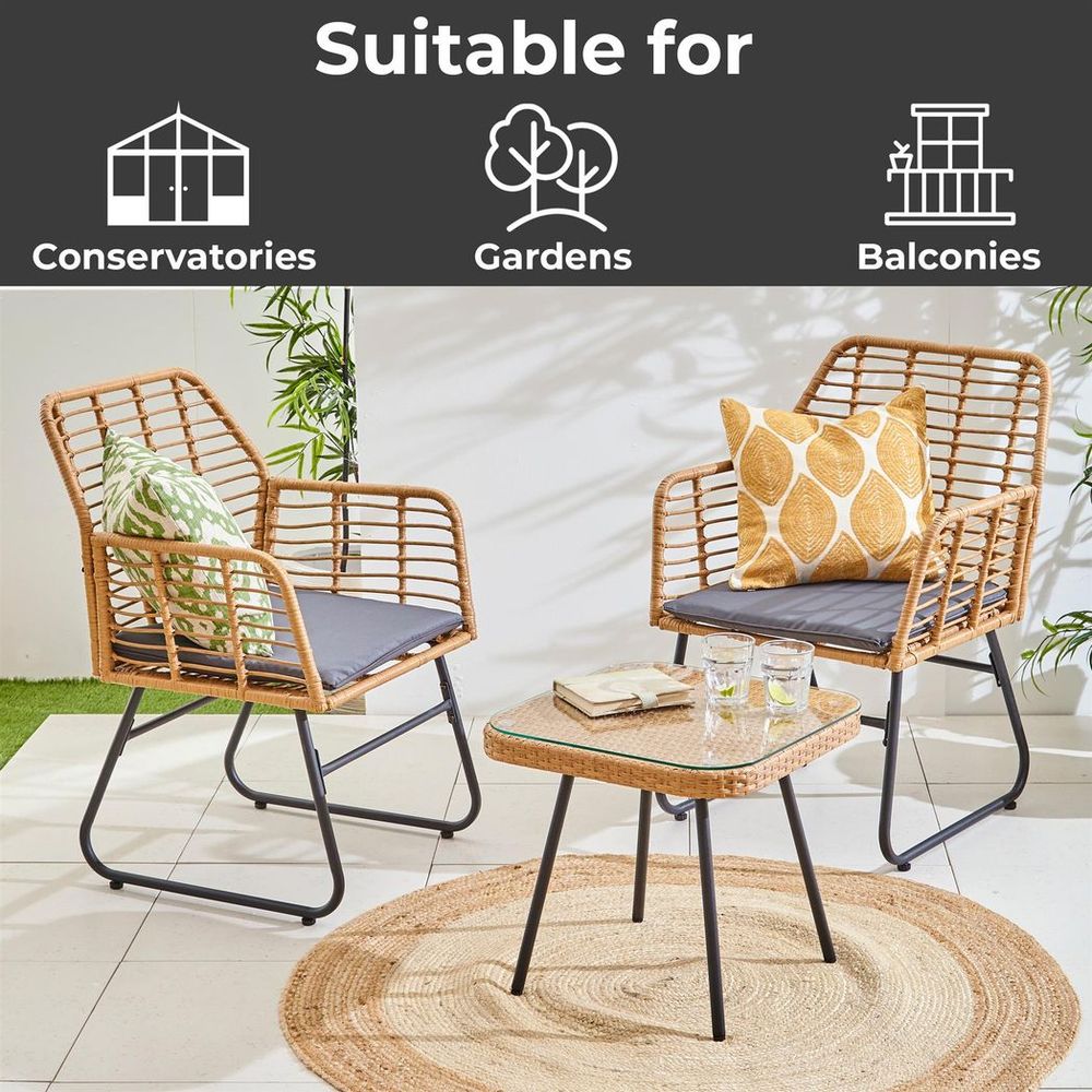 Neo Grey 3 Piece Bamboo Style Garden Table & Chairs Bistro Set