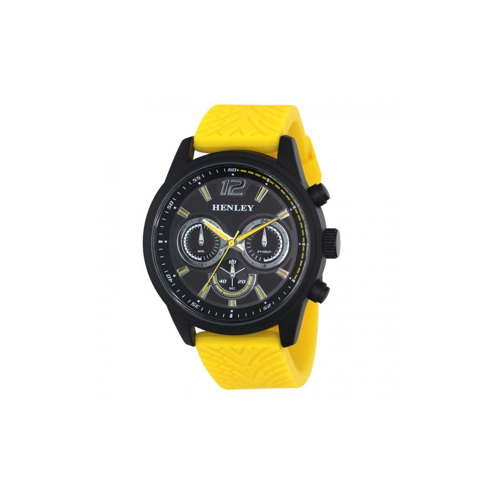 Henley Mens Multi Eye Black Dial With Yellow Sports Large Silicone Strap Watch H02216.9