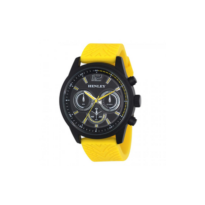 Henley Mens Multi Eye Black Dial With Yellow Sports Large Silicone Strap Watch H02216.9