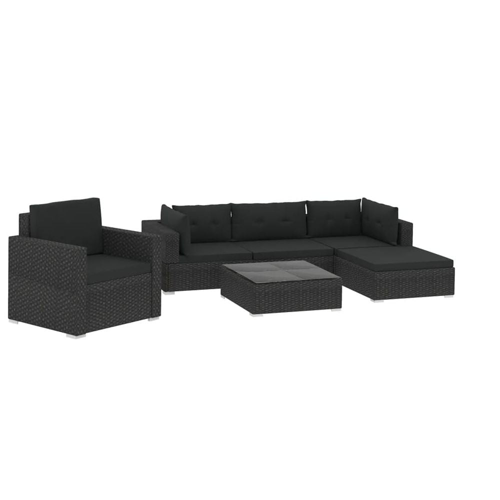 6 Piece Garden Lounge Set with Cushions Poly Rattan Black