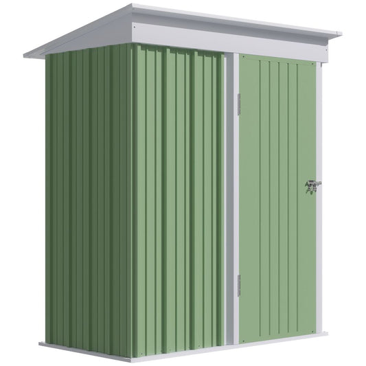 Outsunny Steel Garden Shed, Small  Lean-to Shed for Bike Tool, 5x3 ft, Green