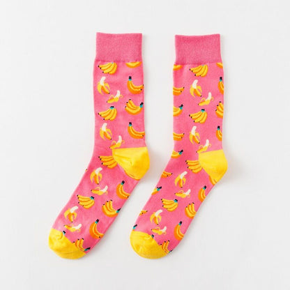 1 Pair Cotton Socks Men Women Street Skateboard Happy Socks Fruit Print Harajuku Gift Apple Pear Banana Lemon Cherry Funny Socks