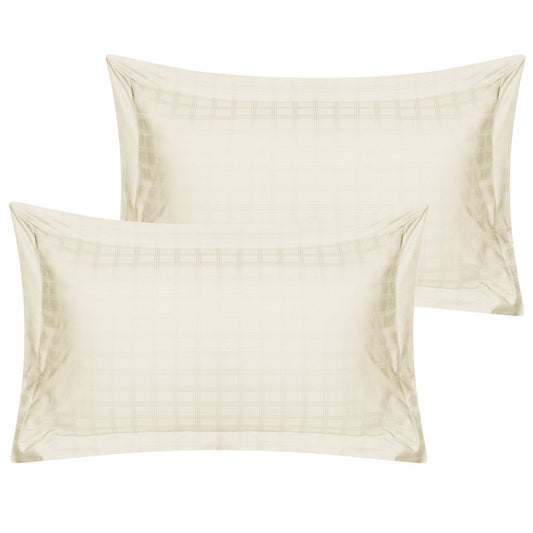 400TC - 100% Cotton Satin Stripe Check Pillowcase Pair Cream