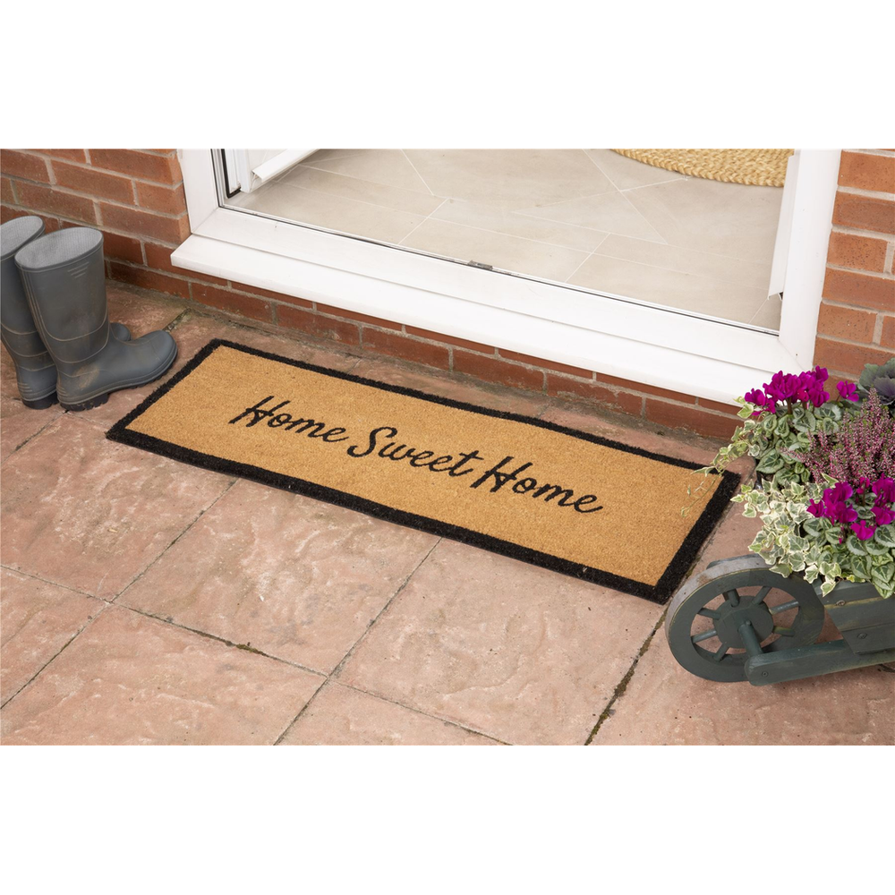 Astley Slogan Home Sweet Home PVC Backed Coir 40x120cm Natural Doormat