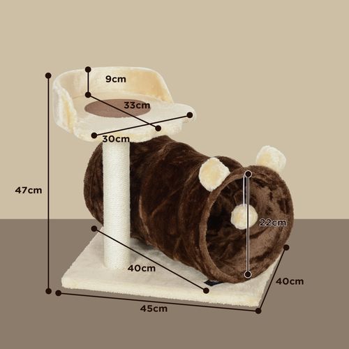 PawHut Cat Tree w/ Scratching Post, Bed, Cat Tunnel, Toy Ball, Dark Brown