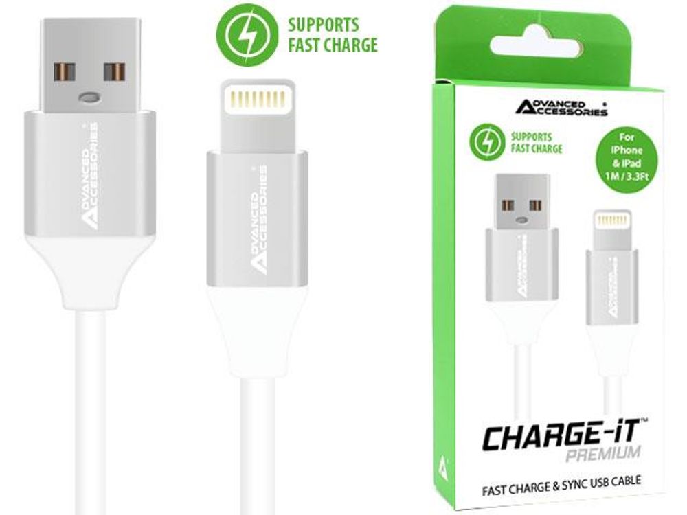 Advanced Accessories Charge IT Premium 8 Pin USB Cable 1M White