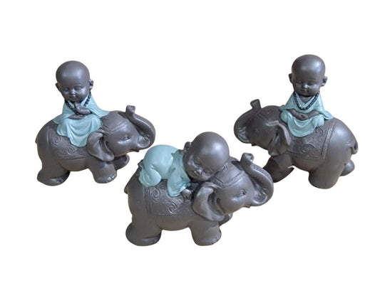 Buddha Riding Elephant Set Of 3, 13x12cm