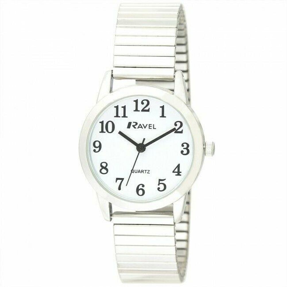 Ravel Men's Bold Number White Dial Silver Expander Bracelet Watch R0232.01.1