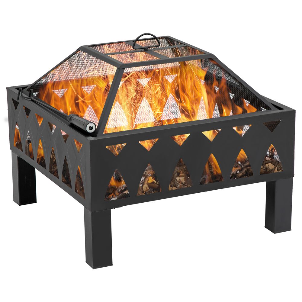 Outdoor Fire Pit with Screen Cover, Wood Burner, Log Burning Bowl