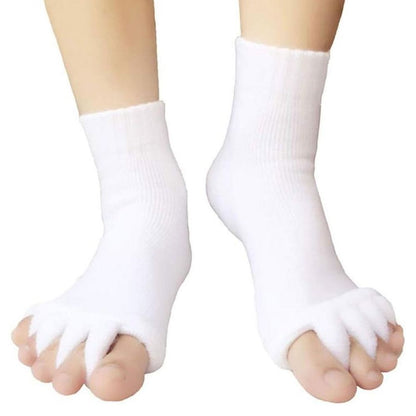 Pair of Foot Alignment Socks Designed to Relieve Foot Pain, White