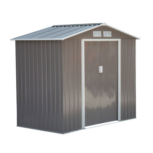 Lockable Garden Shed Large Patio Roofed Tool Metal Storage  Sheds Box Khaki