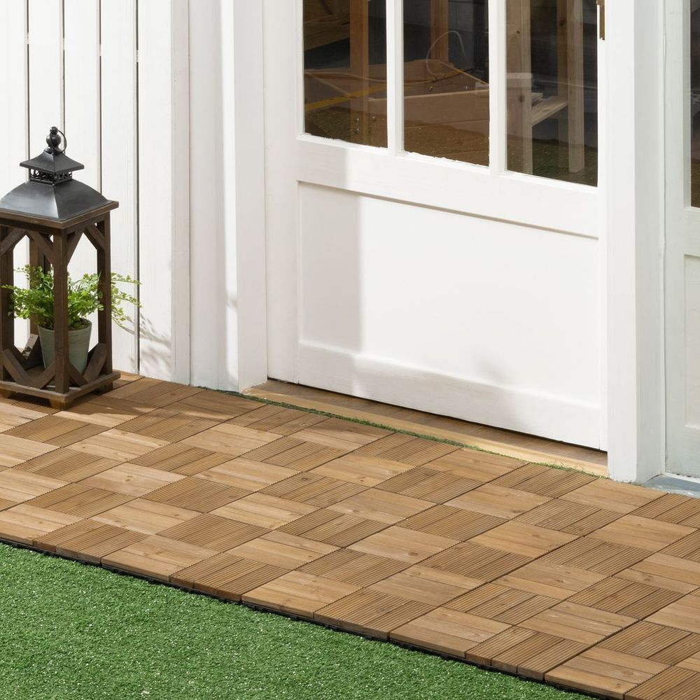 Pack of 27 Interlocking Decking Tiles 30x30cm Outdoor Flooring, 2.5?, Brown