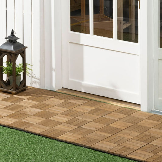 Pack of 27 Interlocking Decking Tiles 30x30cm Outdoor Flooring, 2.5?, Brown