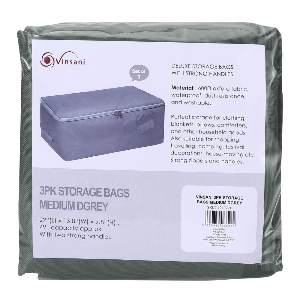 3PK STORAGE BAGS MEDIUM DGREY 1010291